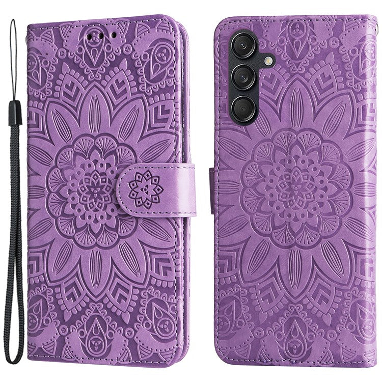 For Samsung Galaxy M55 5G / C55 5G / F55 5G Leather Case Wallet Stand Sunflower Phone Cover - Purple
