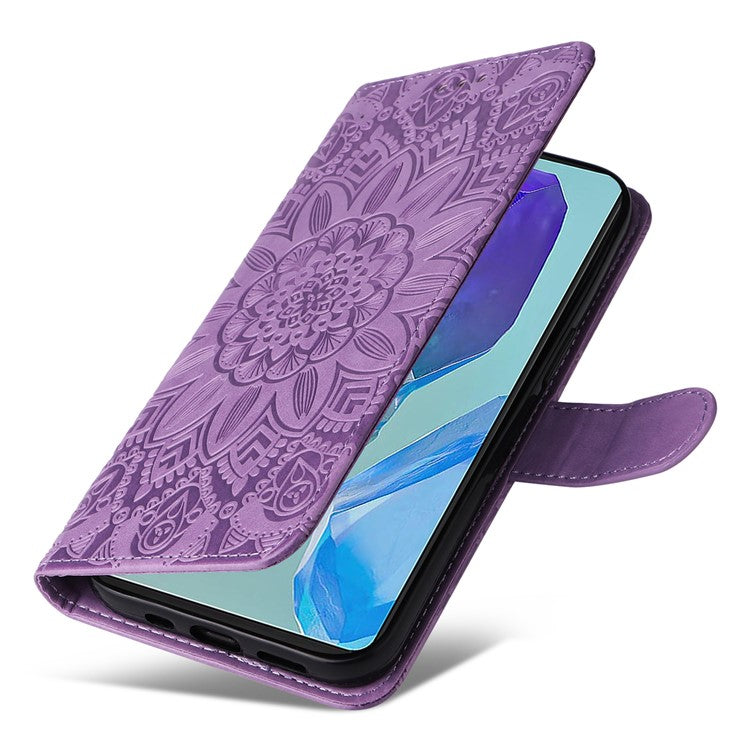 For Samsung Galaxy M55 5G / C55 5G / F55 5G Leather Case Wallet Stand Sunflower Phone Cover - Purple