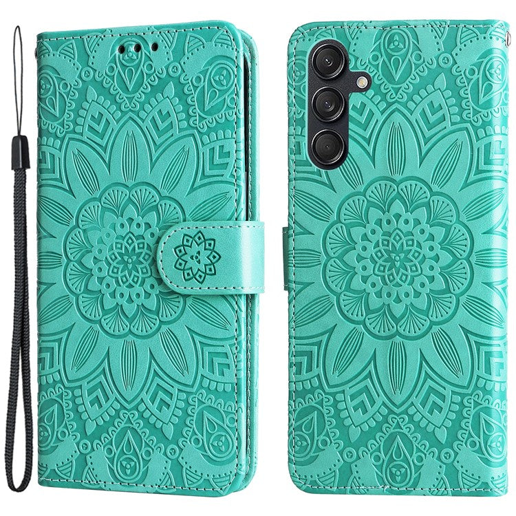 For Samsung Galaxy M55 5G / C55 5G / F55 5G Leather Case Wallet Stand Sunflower Phone Cover - Green