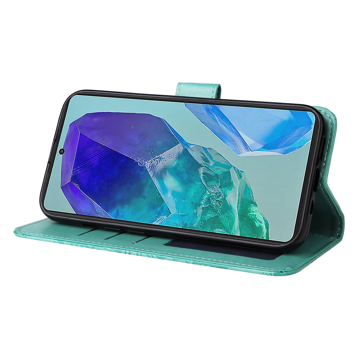 For Samsung Galaxy M55 5G Leather Case Wallet Stand Sunflower Phone Cover - Green