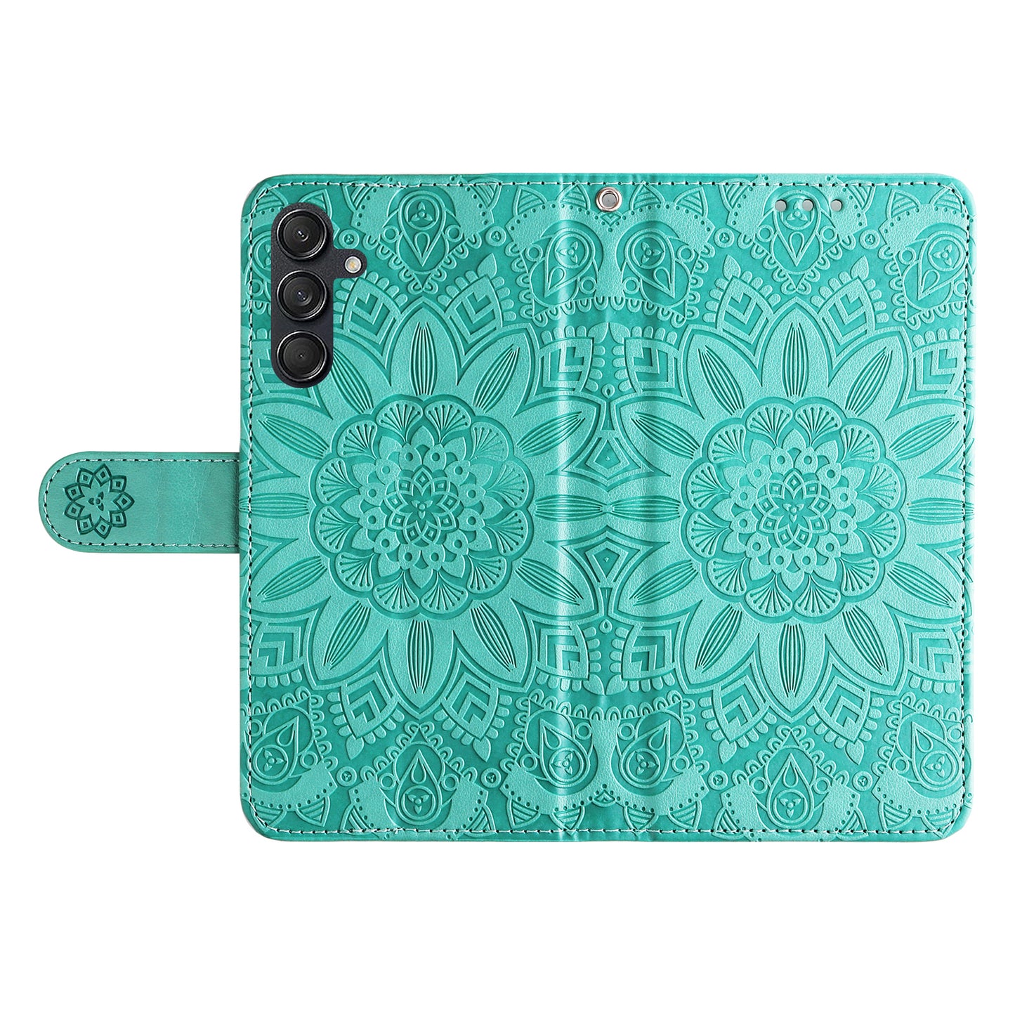For Samsung Galaxy M55 5G Leather Case Wallet Stand Sunflower Phone Cover - Green