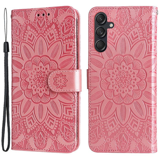 For Samsung Galaxy M55 5G / C55 5G / F55 5G Leather Case Wallet Stand Sunflower Phone Cover - Pink
