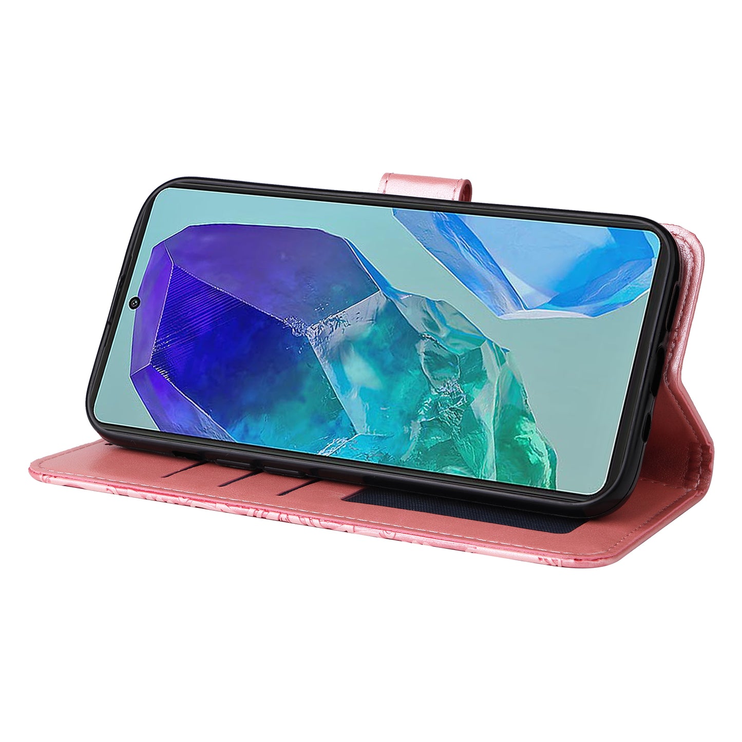 For Samsung Galaxy M55 5G Leather Case Wallet Stand Sunflower Phone Cover - Pink