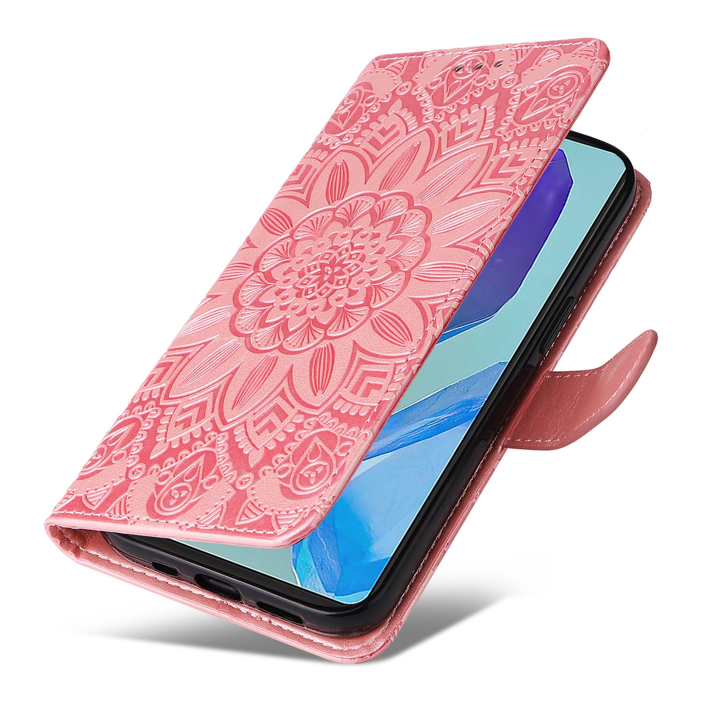 For Samsung Galaxy M55 5G Leather Case Wallet Stand Sunflower Phone Cover - Pink