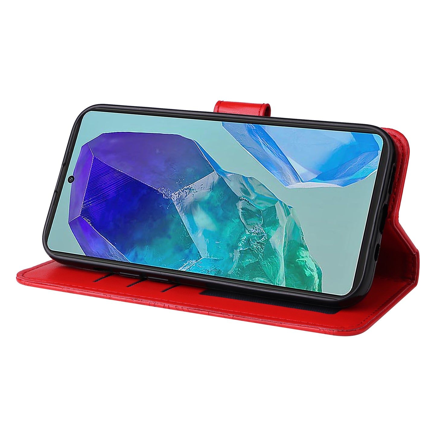 For Samsung Galaxy M55 5G Leather Case Wallet Stand Sunflower Phone Cover - Red