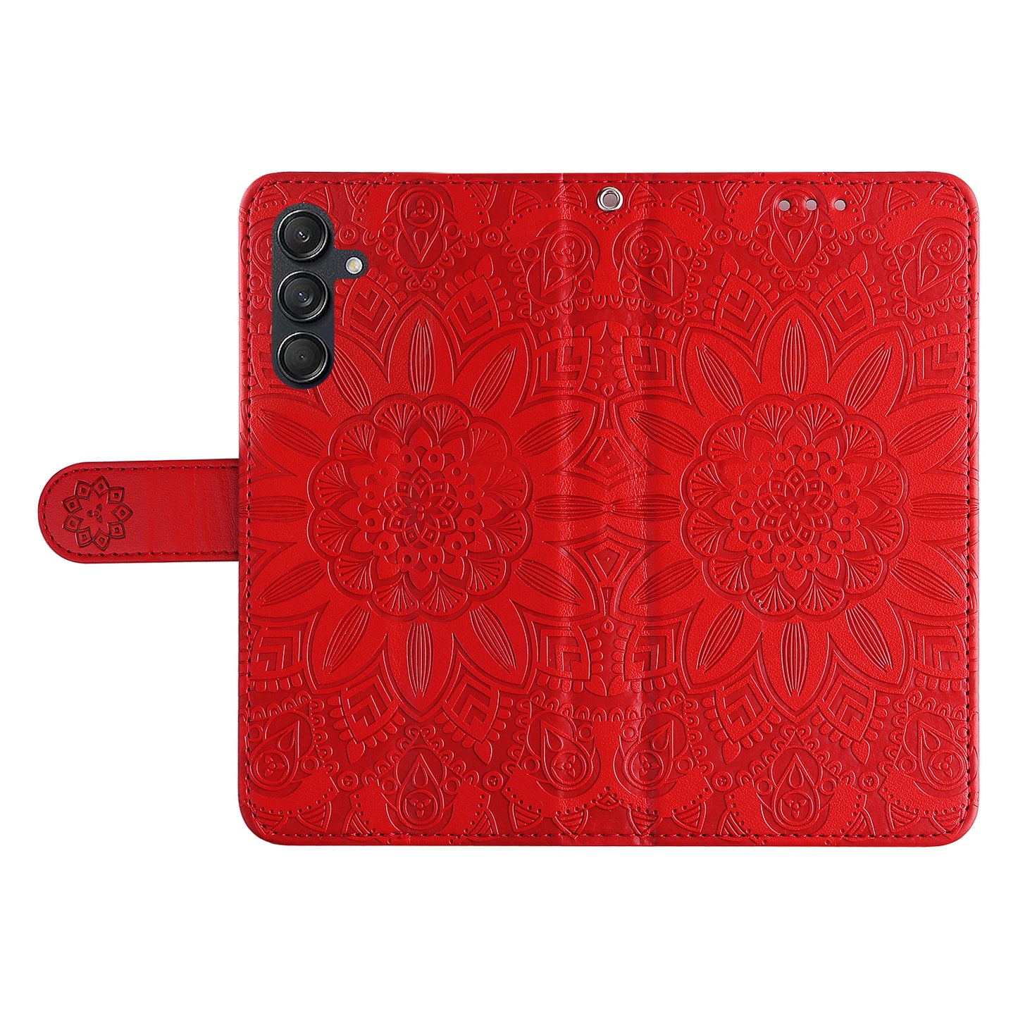 For Samsung Galaxy M55 5G Leather Case Wallet Stand Sunflower Phone Cover - Red
