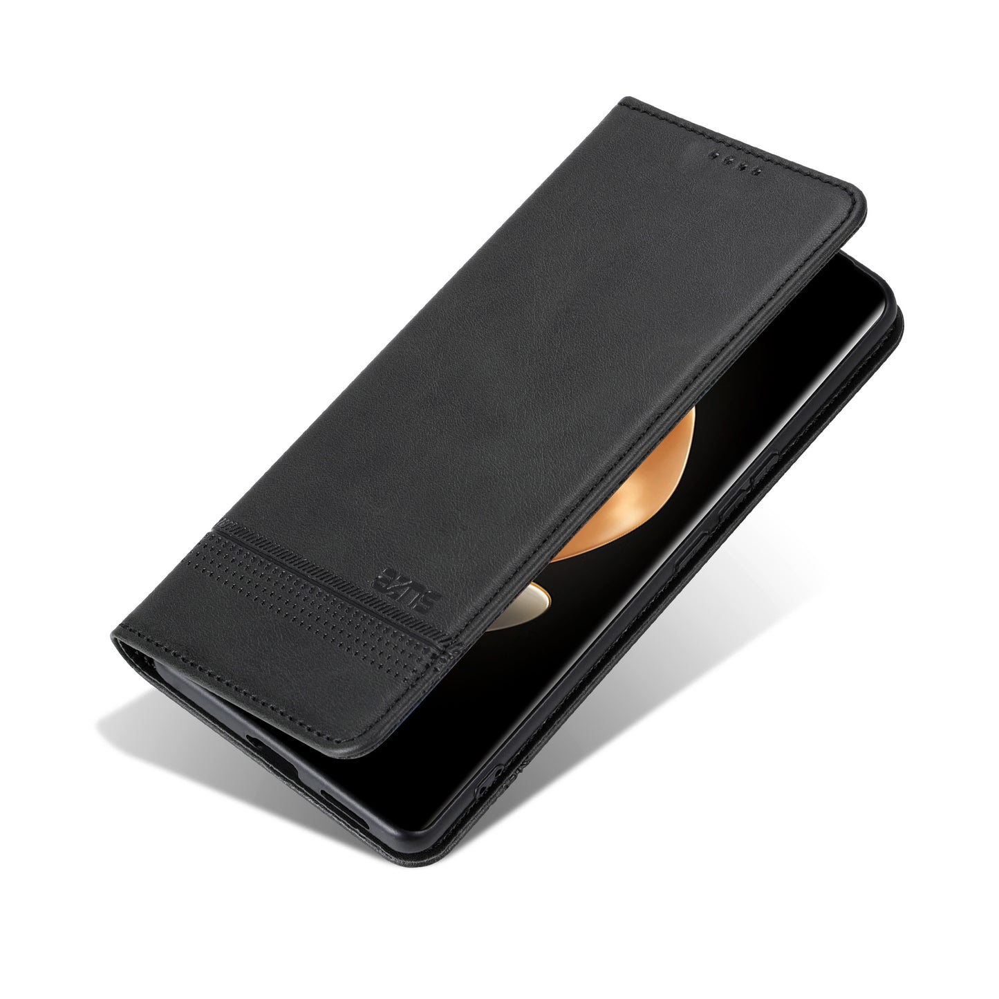 AZNS For Honor Magic6 Pro 5G Magnetic Case Cowhide Texture Leather Phone Stand Cover - Black