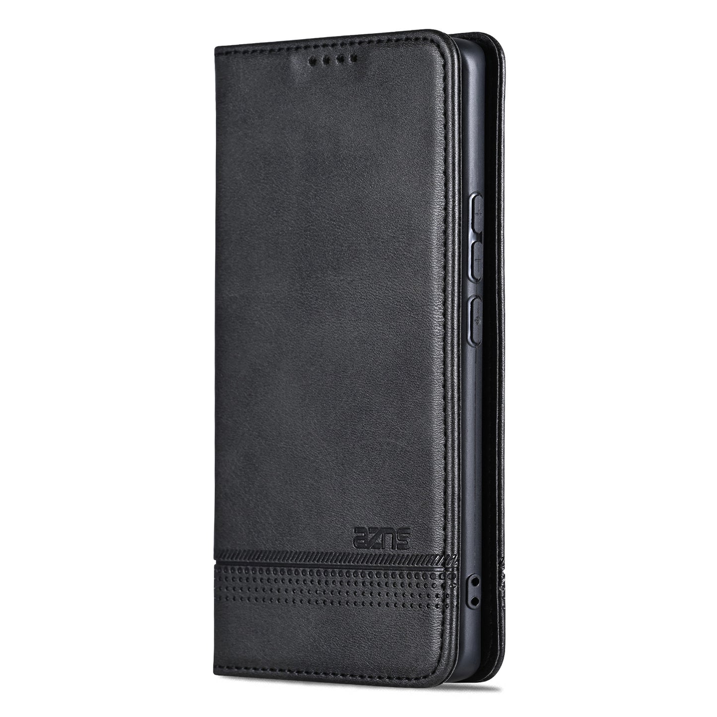 AZNS For Honor Magic6 Pro 5G Magnetic Case Cowhide Texture Leather Phone Stand Cover - Black
