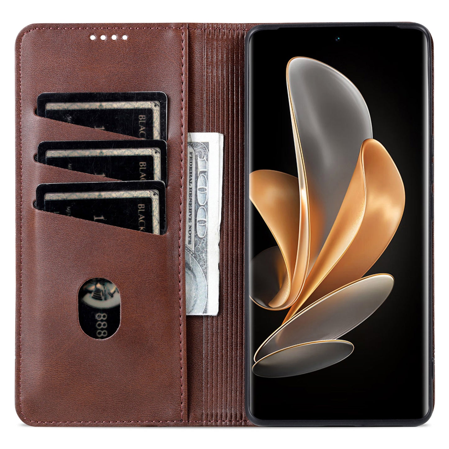 AZNS For Honor Magic6 Pro 5G Magnetic Case Cowhide Texture Leather Phone Stand Cover - Coffee