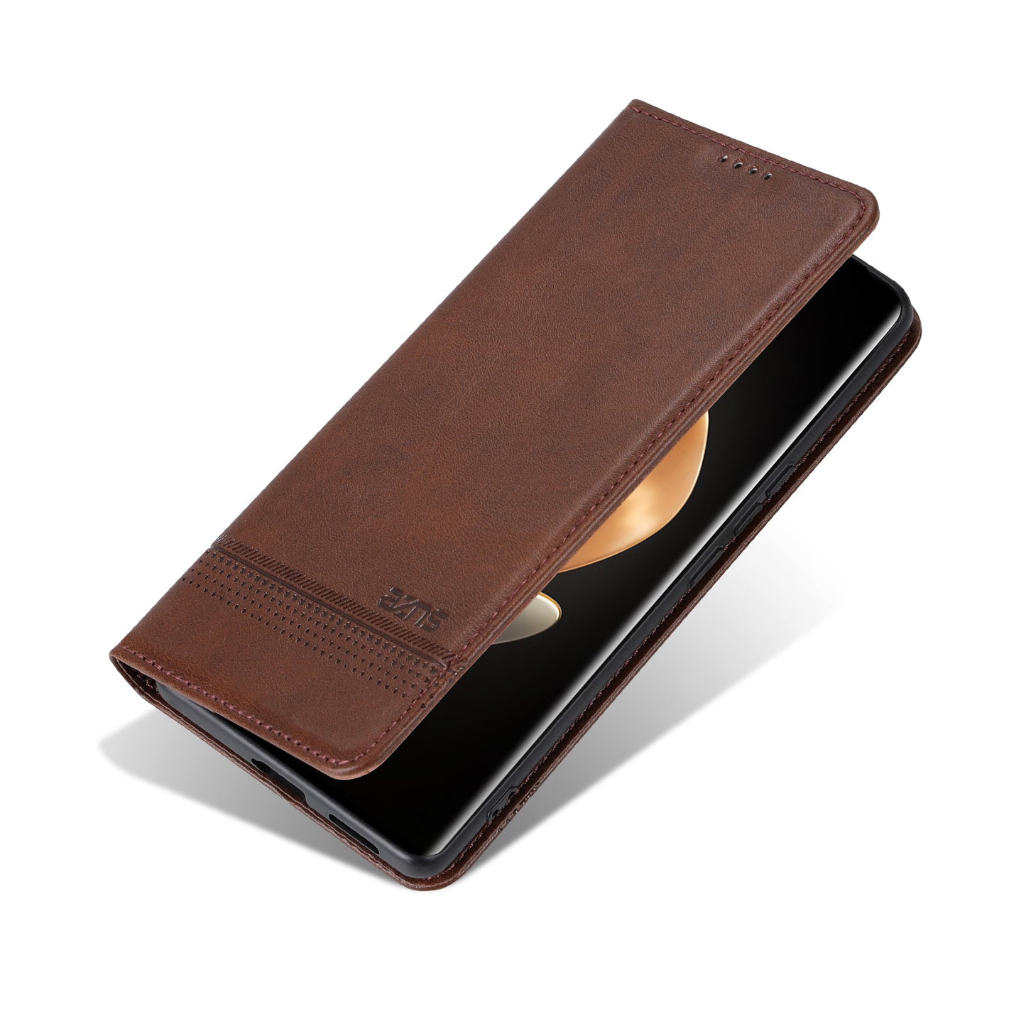 AZNS For Honor Magic6 Pro 5G Magnetic Case Cowhide Texture Leather Phone Stand Cover - Coffee