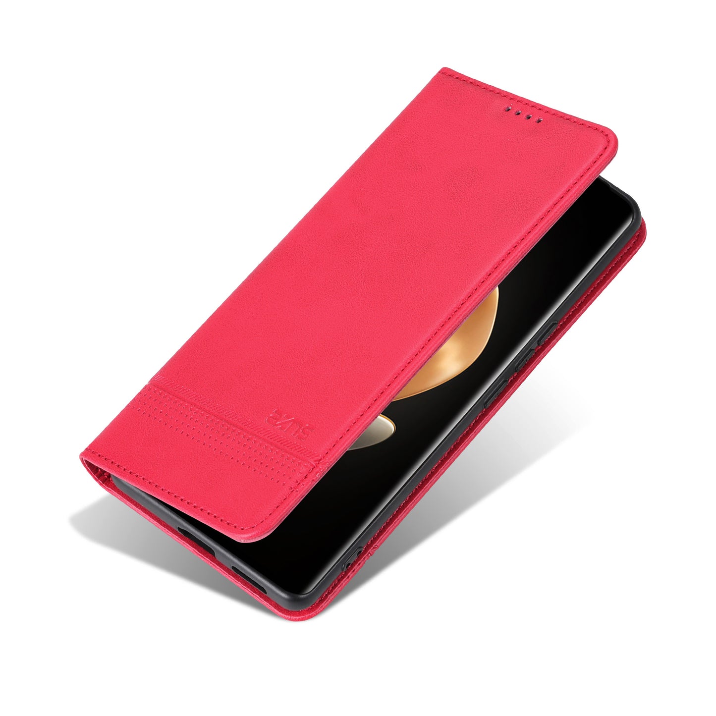 AZNS For Honor Magic6 Pro 5G Magnetic Case Cowhide Texture Leather Phone Stand Cover - Red
