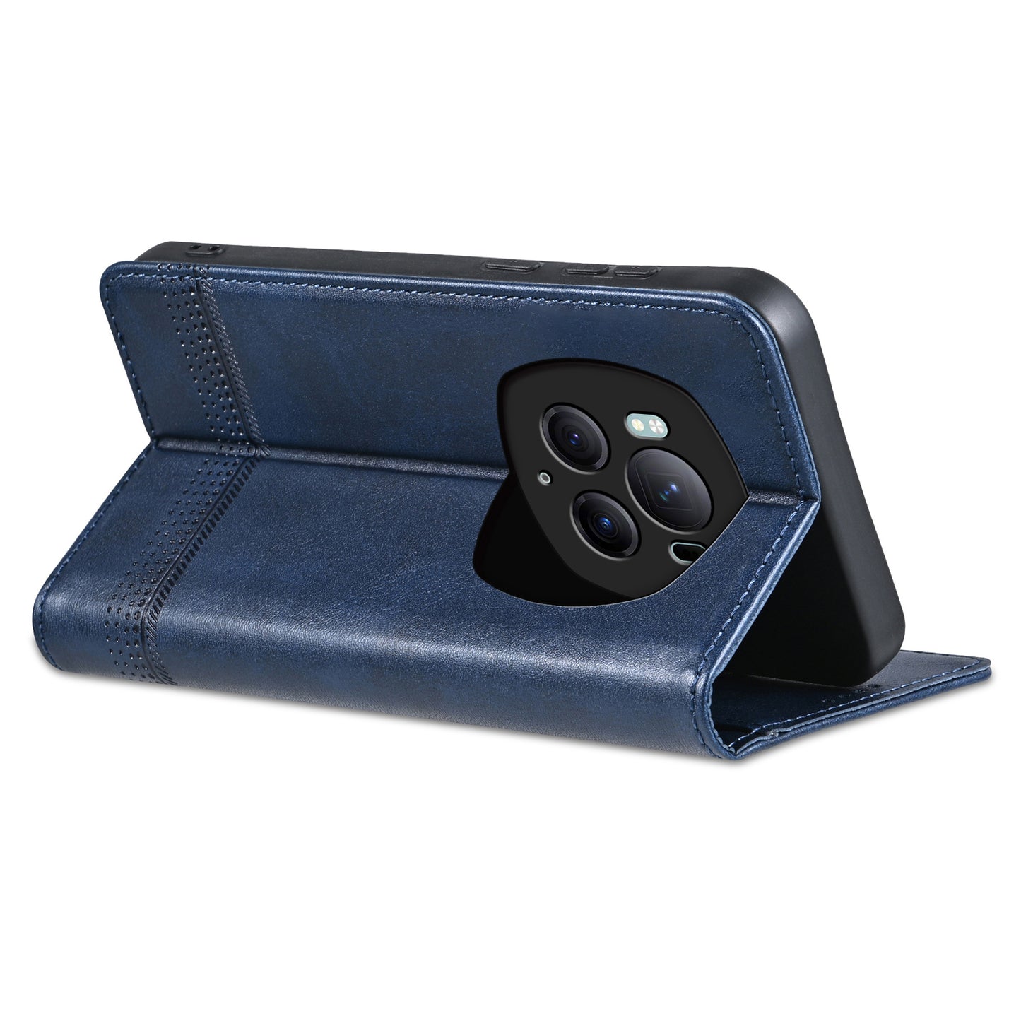 AZNS For Honor Magic6 Pro 5G Magnetic Case Cowhide Texture Leather Phone Stand Cover - Blue