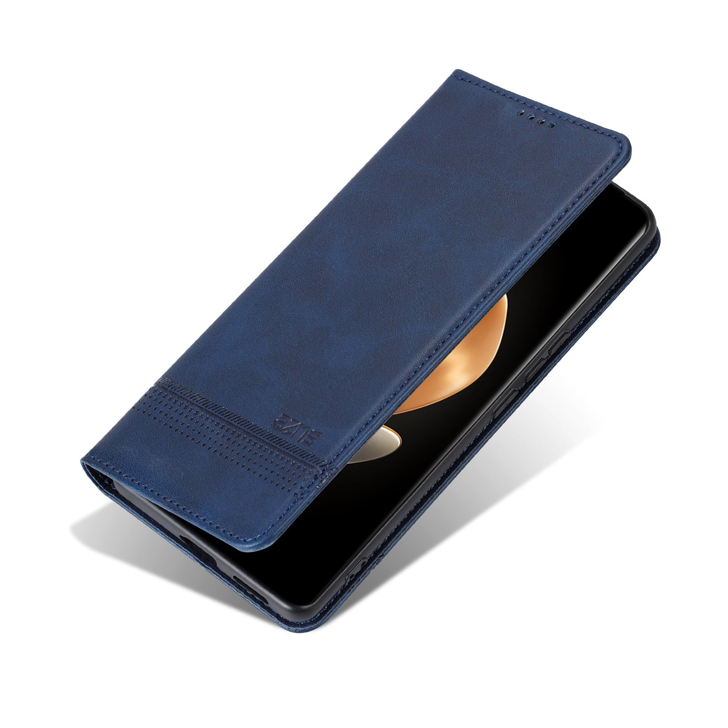 AZNS For Honor Magic6 Pro 5G Magnetic Case Cowhide Texture Leather Phone Stand Cover - Blue