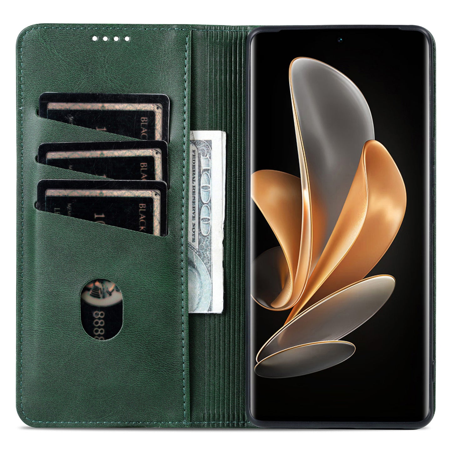 AZNS For Honor Magic6 Pro 5G Magnetic Case Cowhide Texture Leather Phone Stand Cover - Green