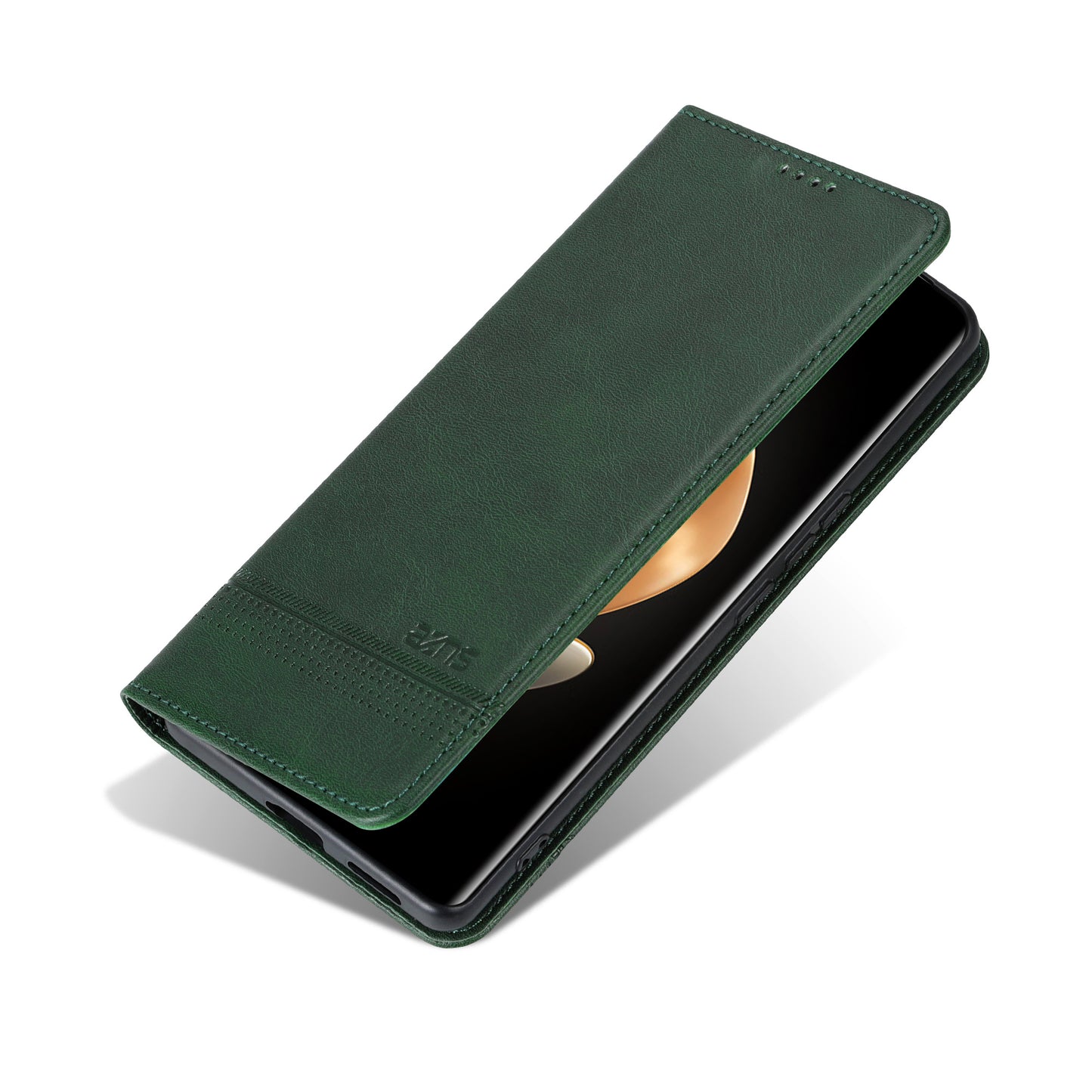 AZNS For Honor Magic6 Pro 5G Magnetic Case Cowhide Texture Leather Phone Stand Cover - Green