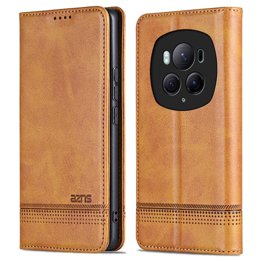 AZNS For Honor Magic6 Pro 5G Magnetic Case Cowhide Texture Leather Phone Stand Cover - Brown