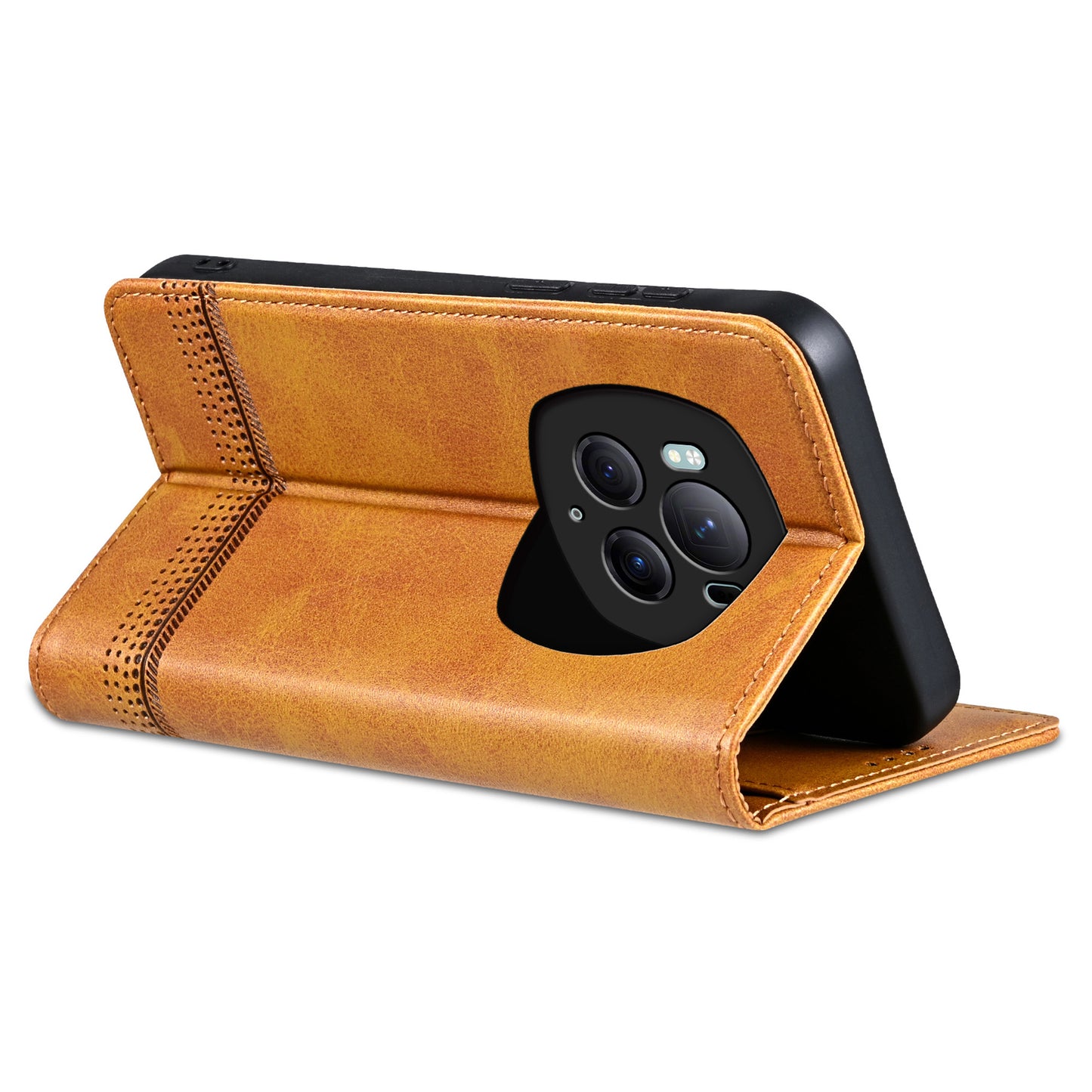 AZNS For Honor Magic6 Pro 5G Magnetic Case Cowhide Texture Leather Phone Stand Cover - Brown