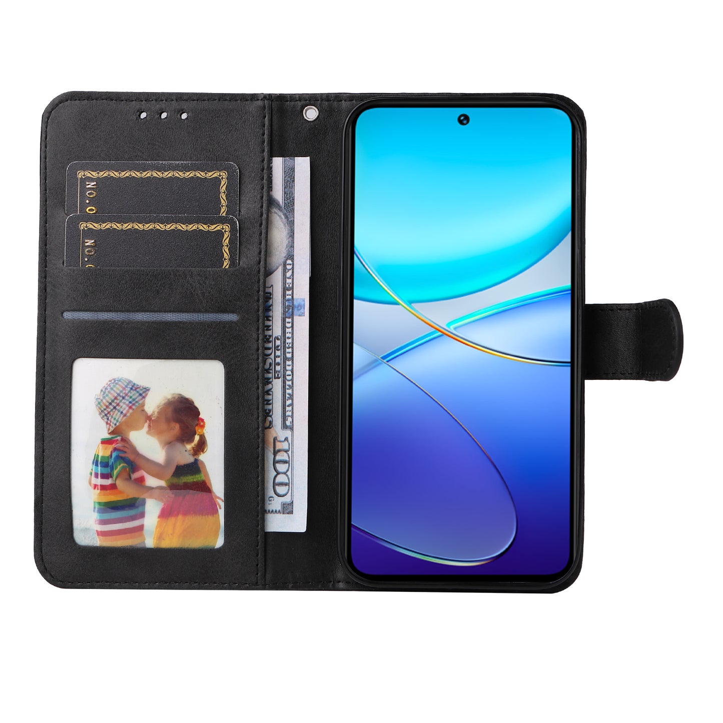 For vivo Y100 5G (Indonesia) / Y200e 5G / T3 5G (India) / V30 Lite 5G (India) Magnetic Case Leather Viewing Stand Phone Cover - Black