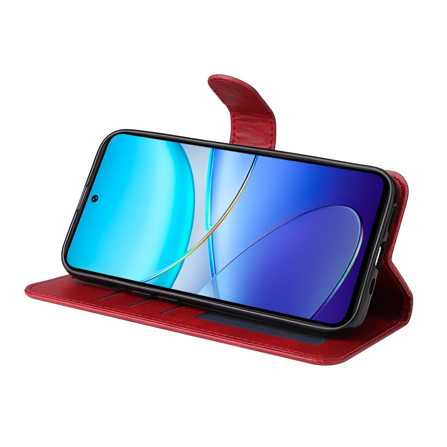 For vivo Y100 5G (Indonesia) / Y200e 5G / T3 5G (India) / V30 Lite 5G (India) Magnetic Case Leather Viewing Stand Phone Cover - Red