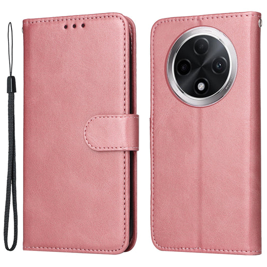 For Oppo A3 Pro 5G Case Leather Viewing Stand Mobile Phone Cover with Wrist Strap - Pink