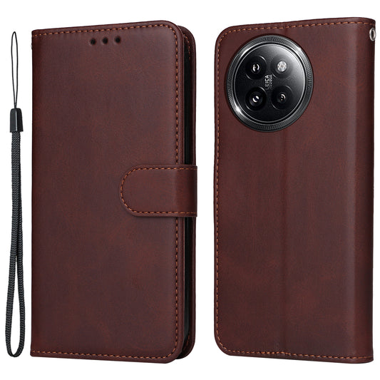 For Xiaomi Civi 4 Pro 5G Case 3 Slots Holder Leather Phone Wallet Cover with Hand Strap - Brown