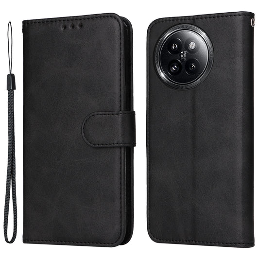 For Xiaomi Civi 4 Pro 5G Case 3 Slots Holder Leather Phone Wallet Cover with Hand Strap - Black