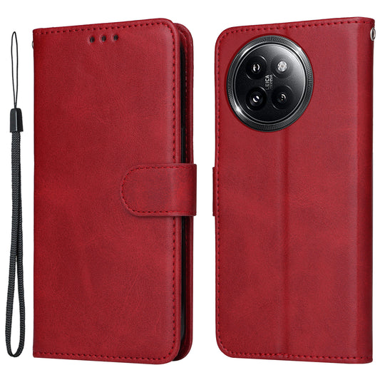 For Xiaomi Civi 4 Pro 5G Case 3 Slots Holder Leather Phone Wallet Cover with Hand Strap - Red
