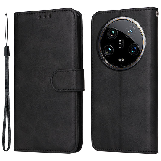 For Xiaomi 14 Ultra Case 3 Slots Holder Calf Texture Magnetic Clasp Phone Cover - Black