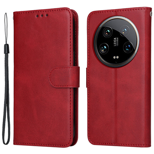 For Xiaomi 14 Ultra Case 3 Slots Holder Calf Texture Magnetic Clasp Phone Cover - Red