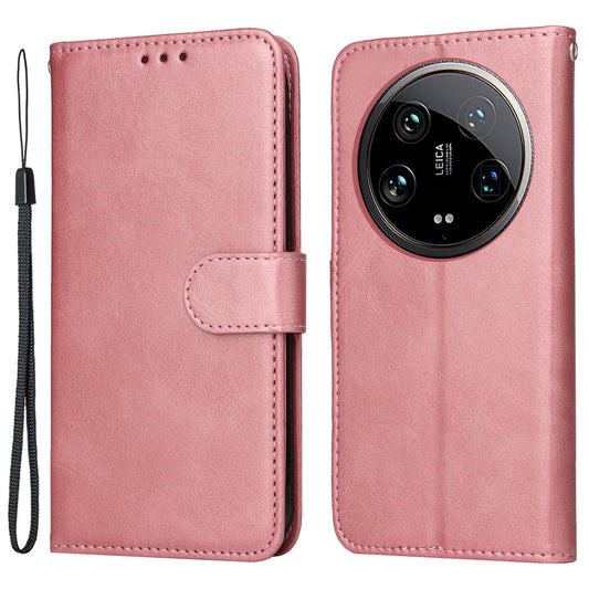 For Xiaomi 14 Ultra Case 3 Slots Holder Calf Texture Magnetic Clasp Phone Cover - Pink