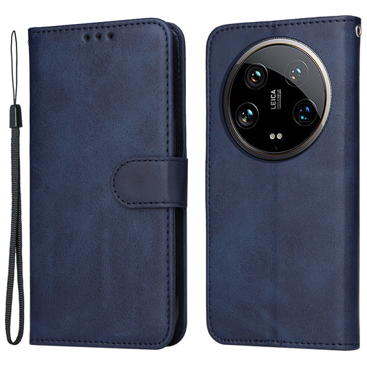 For Xiaomi 14 Ultra Case 3 Slots Holder Calf Texture Magnetic Clasp Phone Cover - Blue