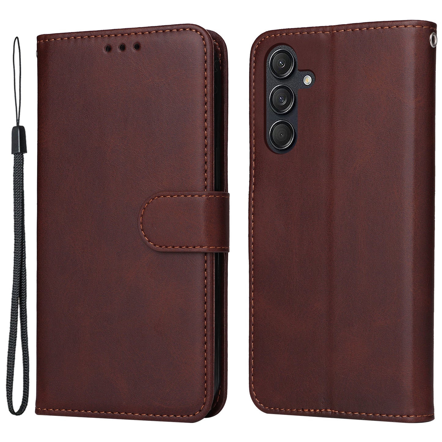 For Samsung Galaxy M55 5G Leather Case with 3 Card Slots Holder Mobile Phone Cover - Brown