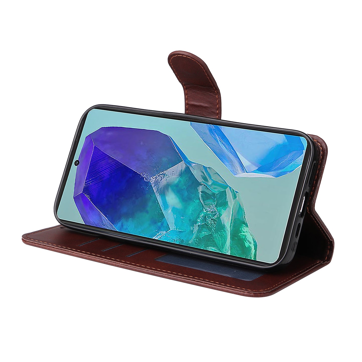 For Samsung Galaxy M55 5G Leather Case with 3 Card Slots Holder Mobile Phone Cover - Brown