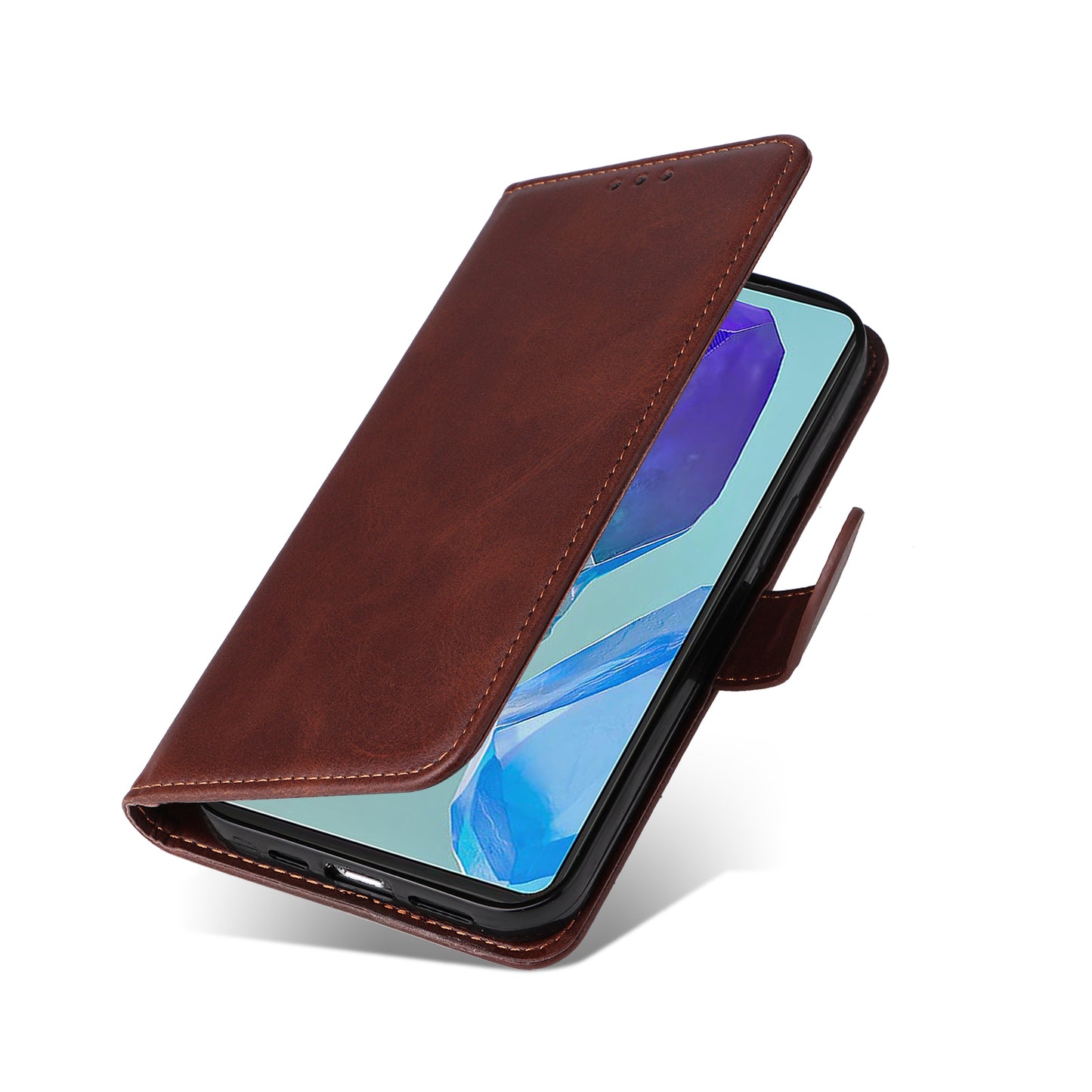 For Samsung Galaxy M55 5G Leather Case with 3 Card Slots Holder Mobile Phone Cover - Brown