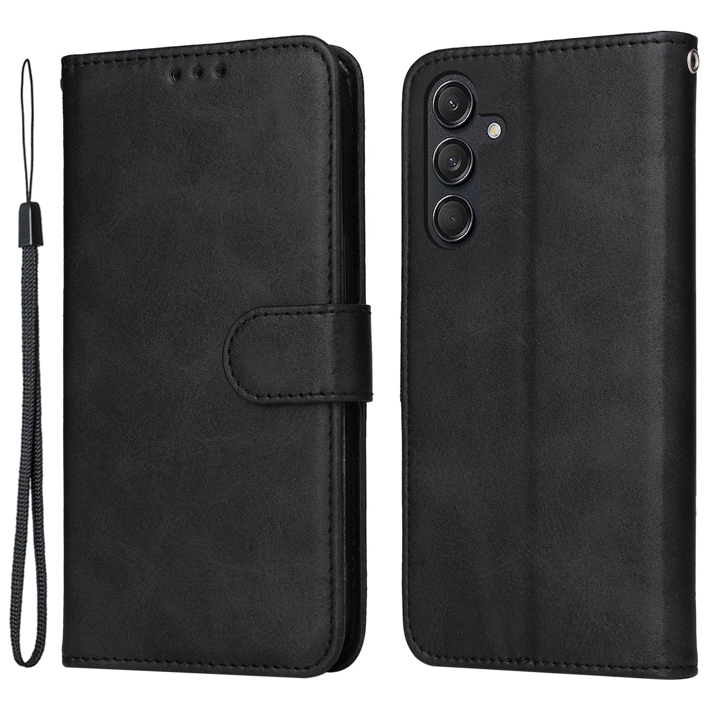 For Samsung Galaxy M55 5G Leather Case with 3 Card Slots Holder Mobile Phone Cover - Black