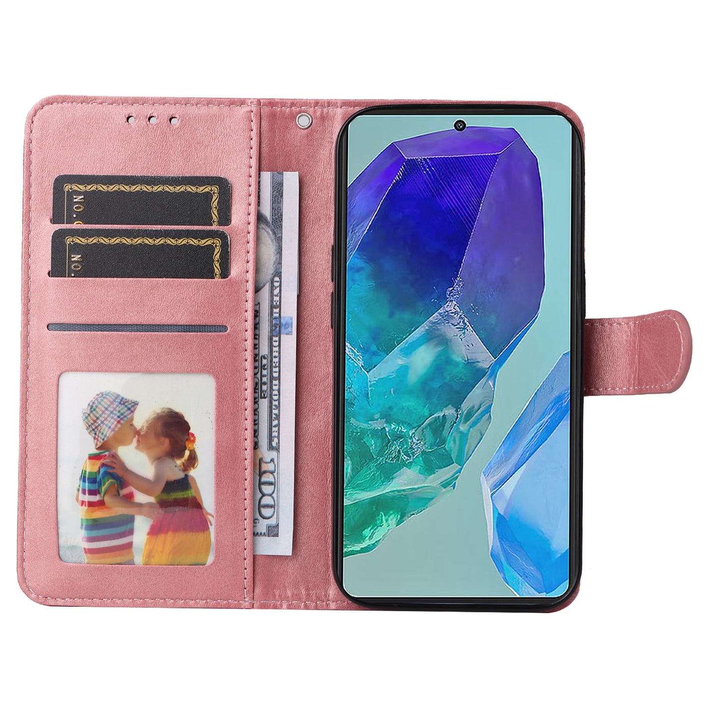 For Samsung Galaxy M55 5G Leather Case with 3 Card Slots Holder Mobile Phone Cover - Pink