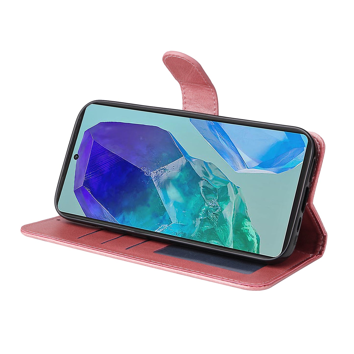 For Samsung Galaxy M55 5G Leather Case with 3 Card Slots Holder Mobile Phone Cover - Pink
