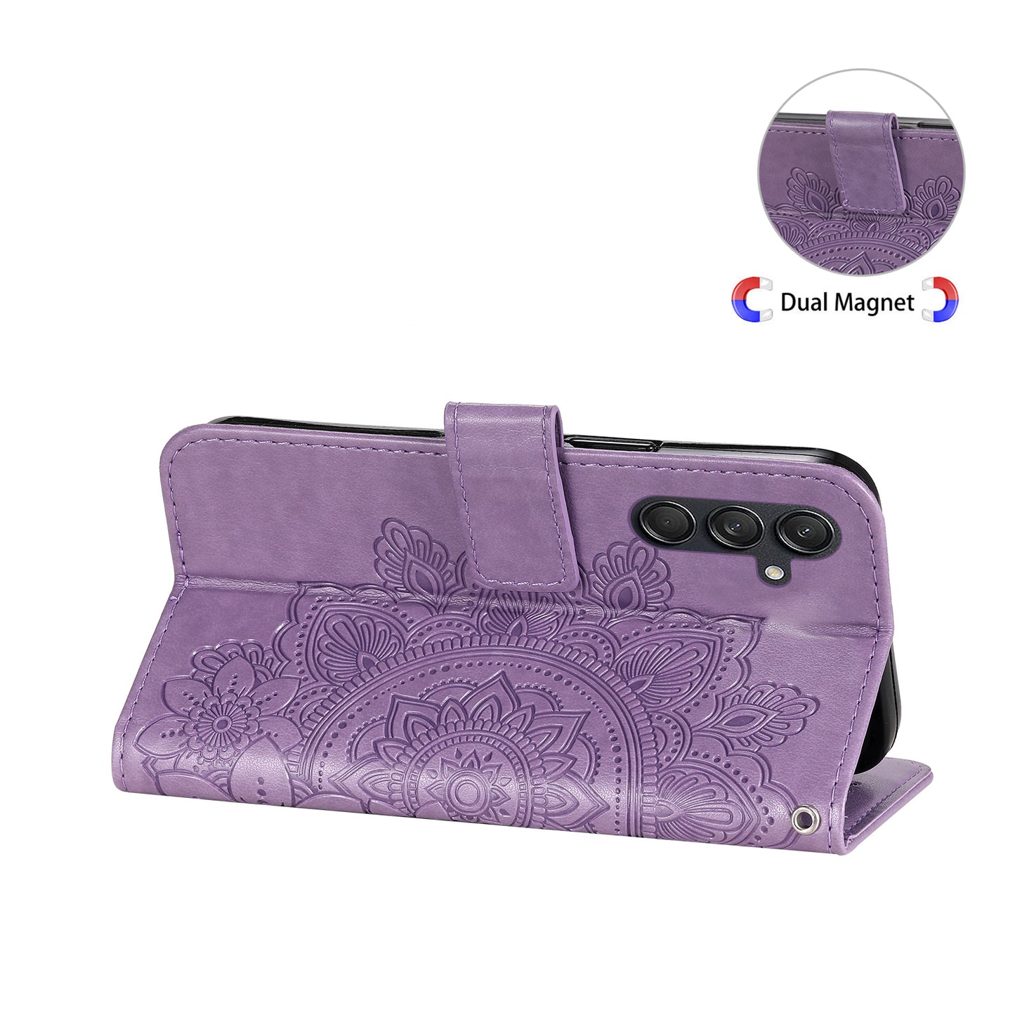For Samsung Galaxy M55 5G Case Flower Imprinted Leather Phone Wallet Cover - Purple