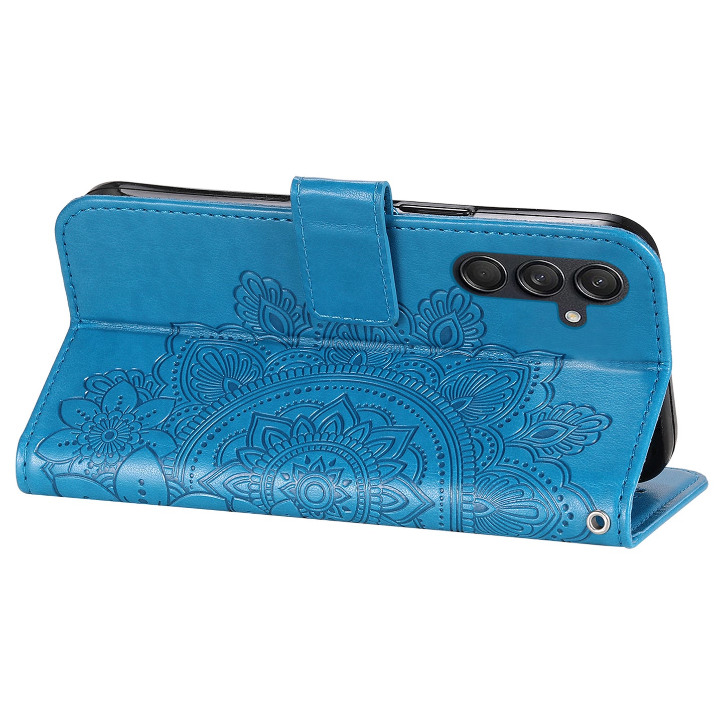 For Samsung Galaxy M55 5G Case Flower Imprinted Leather Phone Wallet Cover - Blue
