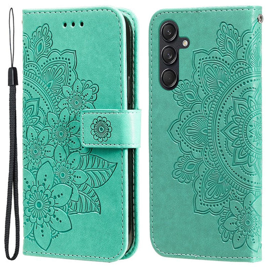 For Samsung Galaxy M55 5G / C55 5G / F55 5G Case Floral Pattern PU Leather Wallet Stand Phone Cover - Green