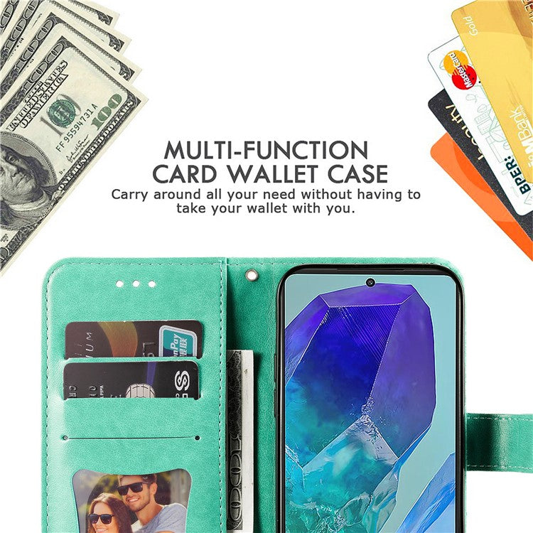 For Samsung Galaxy M55 5G / C55 5G / F55 5G Case Floral Pattern PU Leather Wallet Stand Phone Cover - Green