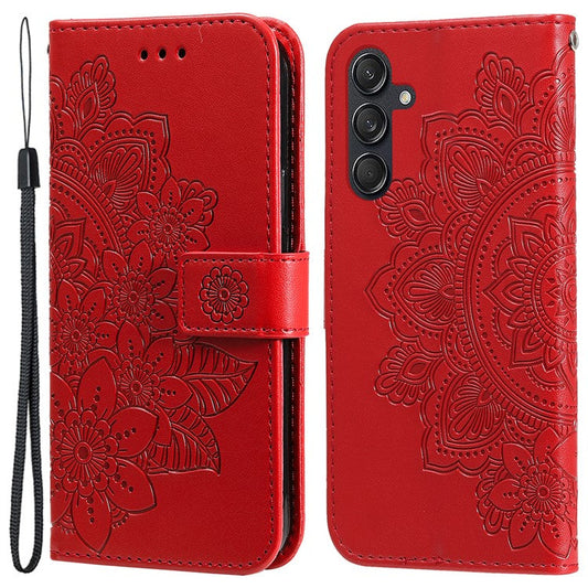 For Samsung Galaxy M55 5G / C55 5G / F55 5G Case Floral Pattern PU Leather Wallet Stand Phone Cover - Red