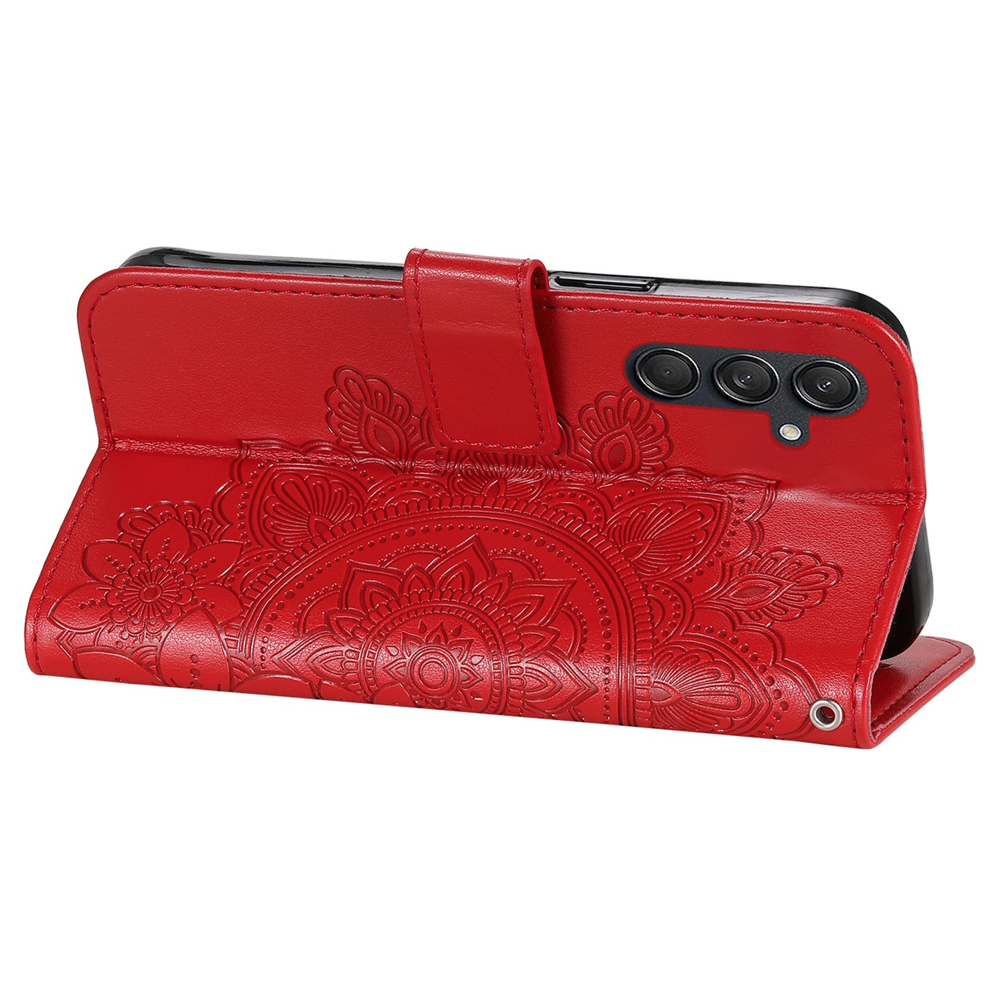 For Samsung Galaxy M55 5G Case Flower Imprinted Leather Phone Wallet Cover - Red