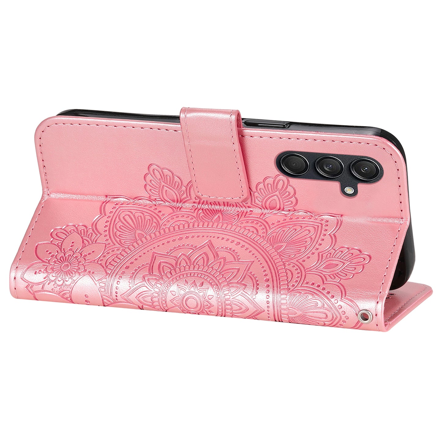 For Samsung Galaxy M55 5G Case Flower Imprinted Leather Phone Wallet Cover - Pink