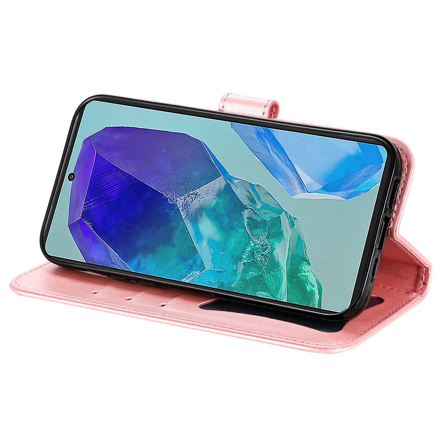 For Samsung Galaxy M55 5G Case Flower Imprinted Leather Phone Wallet Cover - Pink