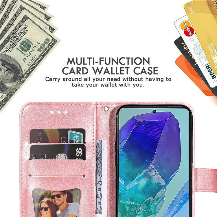 For Samsung Galaxy M55 5G / C55 5G / F55 5G Case Floral Pattern PU Leather Wallet Stand Phone Cover - Pink