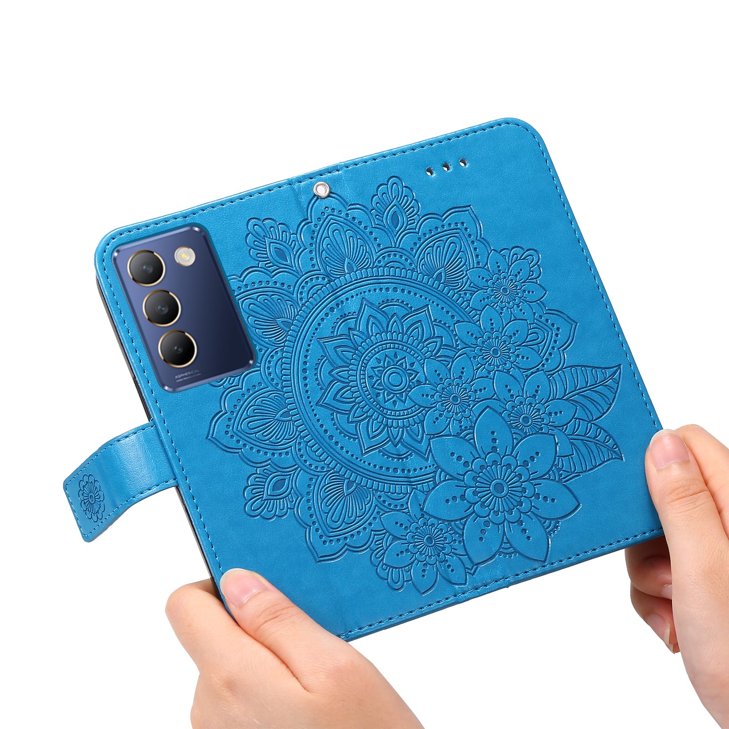 For vivo Y100 5G (Indonesia) / Y200e 5G / T3 5G / V30 Lite 4G Leather Wallet Case Flower Phone Cover - Blue