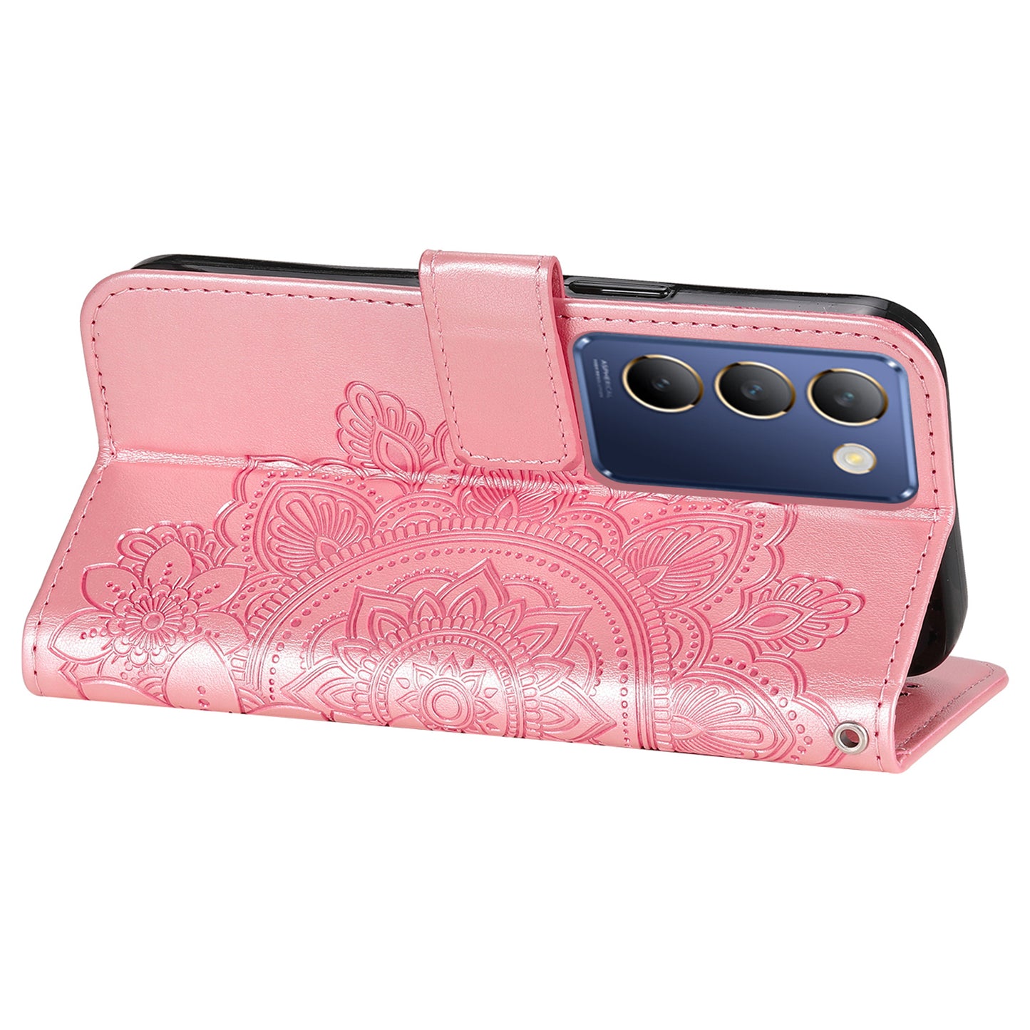 For vivo Y100 5G (Indonesia) / Y200e 5G / T3 5G / V30 Lite 4G Leather Wallet Case Flower Phone Cover - Pink