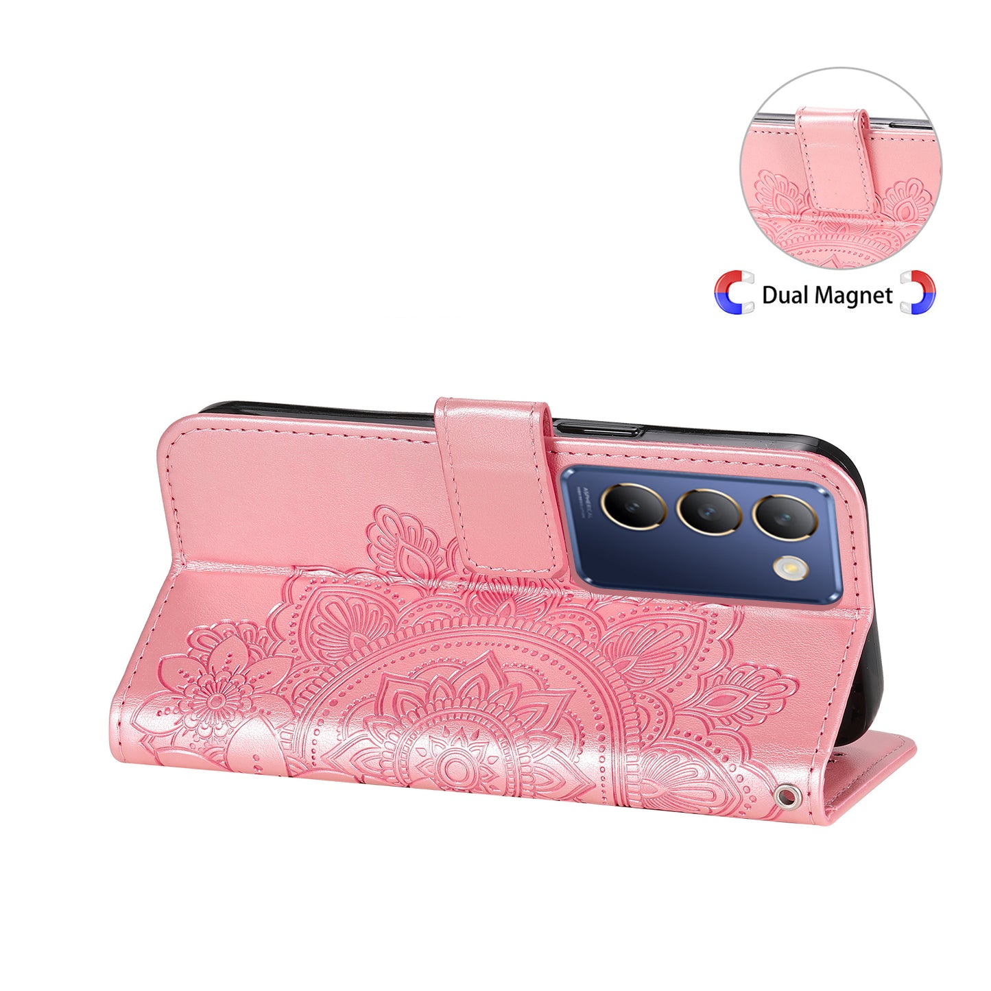 For vivo Y100 5G (Indonesia) / Y200e 5G / T3 5G / V30 Lite 4G Leather Wallet Case Flower Phone Cover - Pink