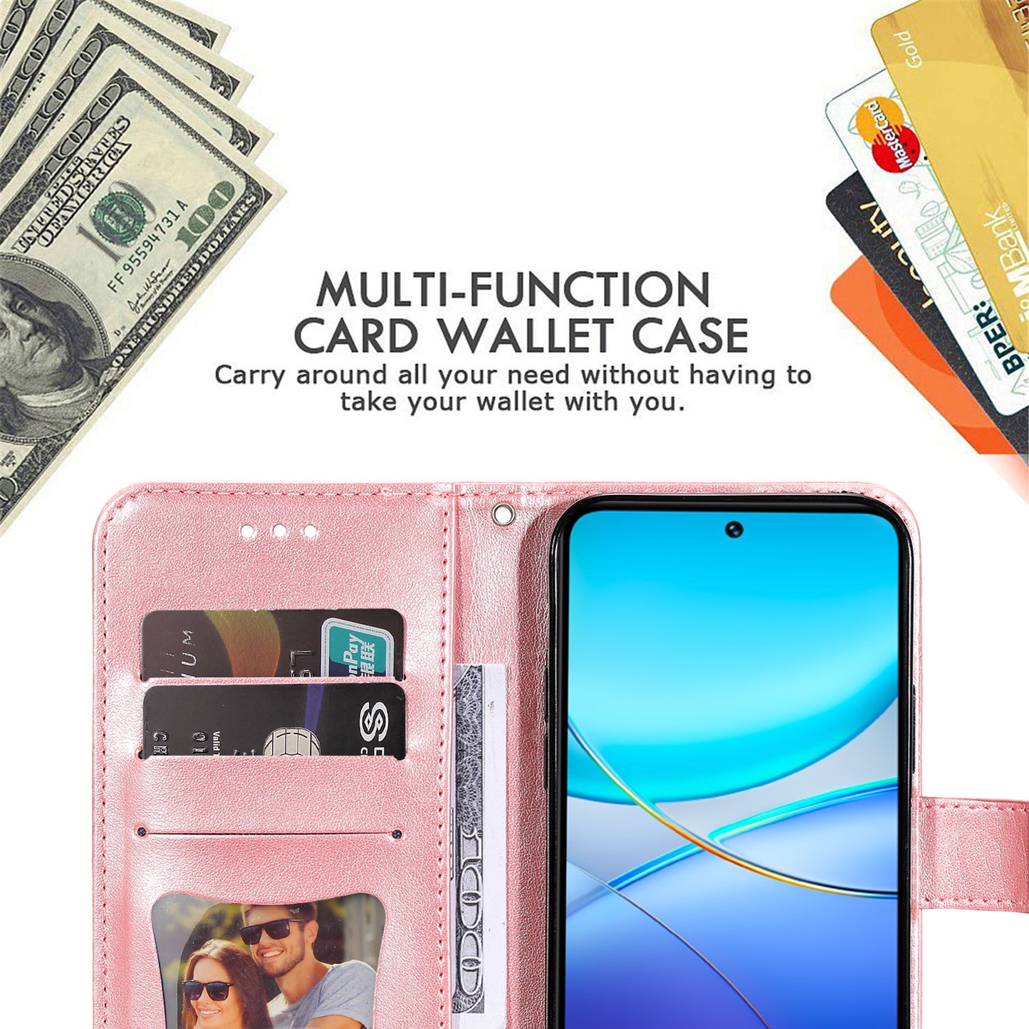 For vivo Y100 5G (Indonesia) / Y200e 5G / T3 5G / V30 Lite 4G Leather Wallet Case Flower Phone Cover - Pink